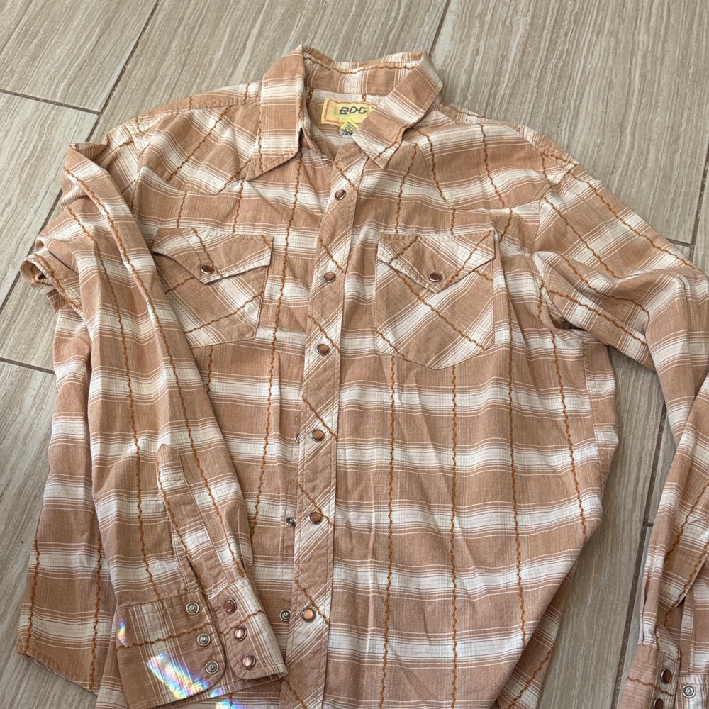 BDG Tan Plaid Casual Button Down Shirt